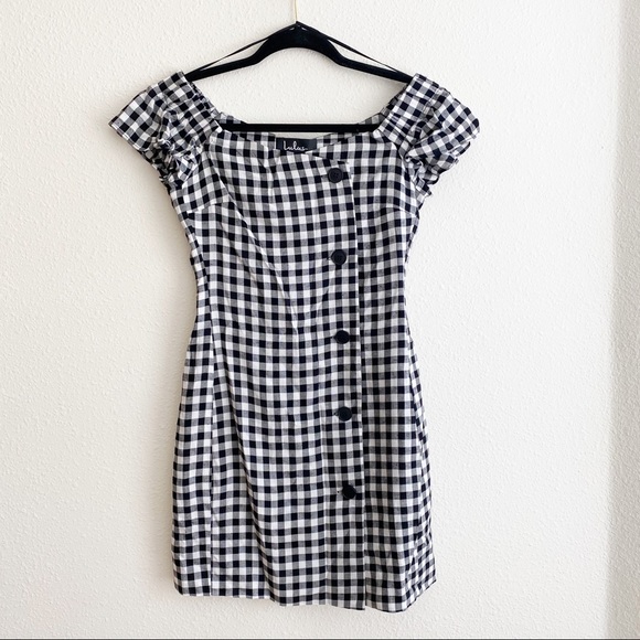 Lulu’s Gingham Off The Shoulder Dress - Picture 2 of 8